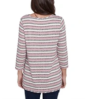 Ruby Rd. Ribbed Knit Stripe Boat Neck 3/4 Sleeve Top