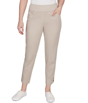 Ruby Rd. Sateen Straight Leg Bead Side Hem Detail Pull-On Ankle Pants