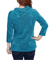 Ruby Rd. Sequin Chenille Knit Cowl Asymmetrical Neck 3/4 Sleeve Sweater