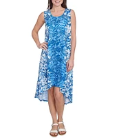 Ruby Rd. Slub Jersey Floral Ombre Scoop Neck Sleeveless Hi-Low Hem shift Dress