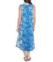 Ruby Rd. Slub Jersey Floral Ombre Scoop Neck Sleeveless Hi-Low Hem shift Dress