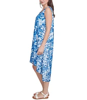 Ruby Rd. Slub Jersey Floral Ombre Scoop Neck Sleeveless Hi-Low Hem shift Dress