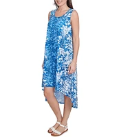 Ruby Rd. Slub Jersey Floral Ombre Scoop Neck Sleeveless Hi-Low Hem shift Dress