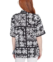 Ruby Rd. Soft Crepe Patchwork Point Collar Short Sleeve Button Front Shirt