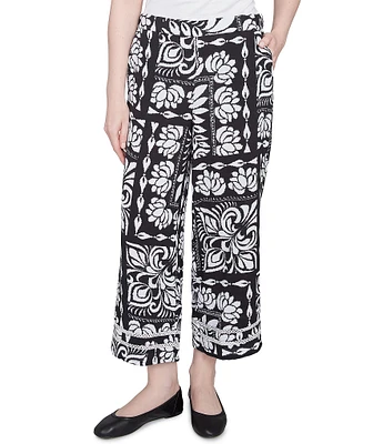 Ruby Rd. Soft Crepe Tropical Patchwork Wide Leg Pull-On Pants