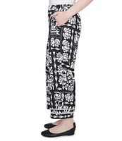 Ruby Rd. Soft Crepe Tropical Patchwork Wide Leg Pull-On Pants