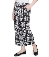 Ruby Rd. Soft Crepe Tropical Patchwork Wide Leg Pull-On Pants