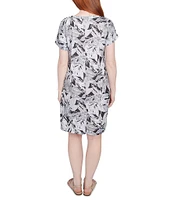 Ruby Rd. Soft Slub Jersey Batik Leaf Print V-Neck Short Sleeve Tie-Front Sheath Dress
