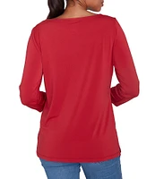 Ruby Rd. Solid Embellished Boat Neck 3/4 Sleeve Knit Top