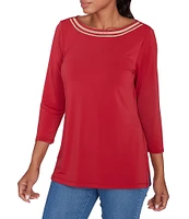 Ruby Rd. Solid Embellished Boat Neck 3/4 Sleeve Knit Top