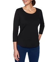 Ruby Rd. Solid Knit Scoop Neck 3/4 Sleeve Cotton Shirt