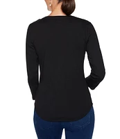 Ruby Rd. Solid Knit Scoop Neck 3/4 Sleeve Cotton Shirt