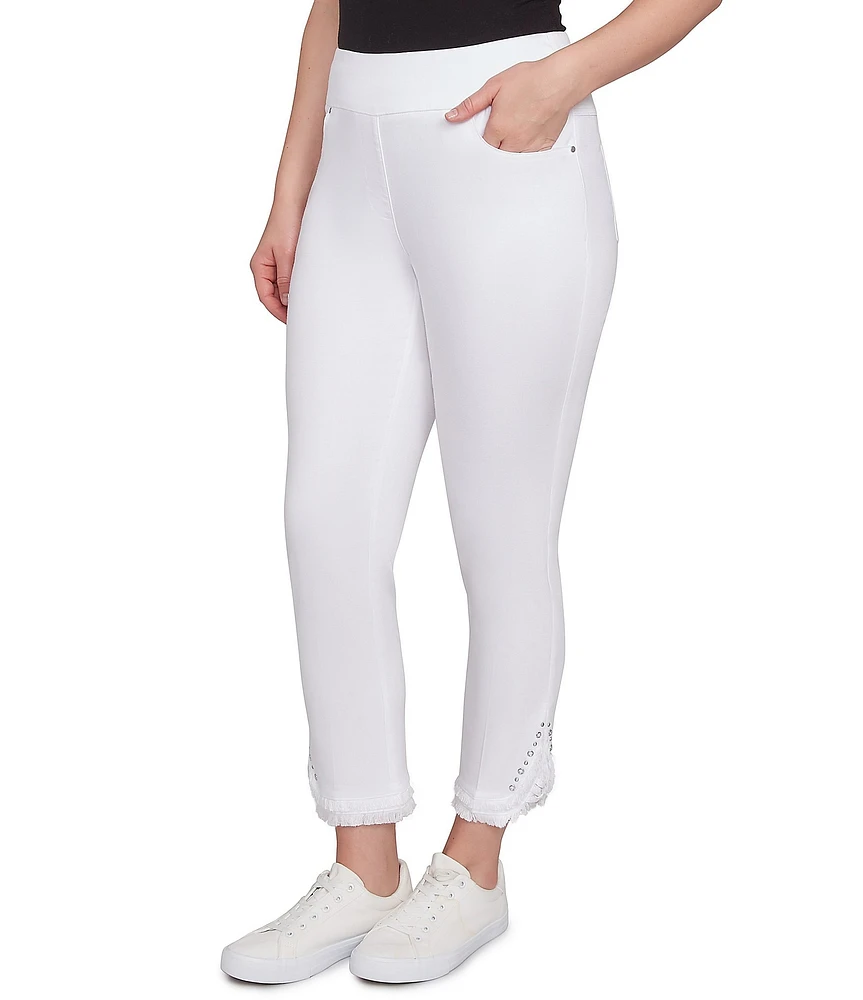Ruby Rd. Straight Leg Embellished Fringe Hem Detail Pull-On Pants