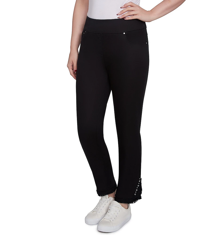 Ruby Rd. Straight Leg Embellished Fringe Hem Pull-On Pants