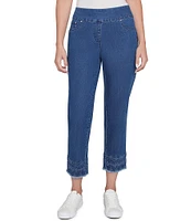 Ruby Rd. Straight Leg Embroidered Frayed Hem Pull-On Ankle Jeans