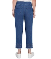 Ruby Rd. Straight Leg Embroidered Frayed Hem Pull-On Ankle Jeans