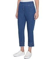 Ruby Rd. Straight Leg Embroidered Frayed Hem Pull-On Ankle Jeans