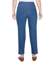 Ruby Rd. Straight Leg Embroidered Scalloped Eyelet Hem Denim Pull-On Pants