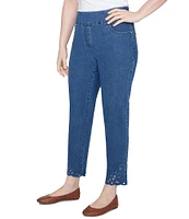 Ruby Rd. Straight Leg Embroidered Scalloped Eyelet Hem Denim Pull-On Pants