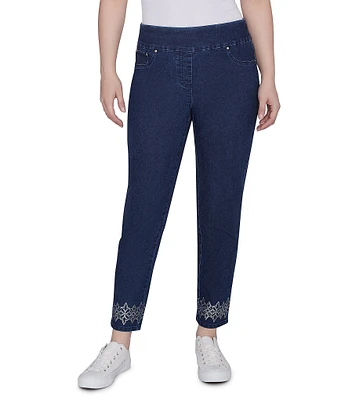 Ruby Rd. Straight Leg Printed Hem Pull-On Ankle Jeans