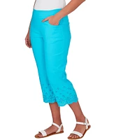 Ruby Rd. Stretch Embroidered Eyelet Hem Pull-On Capri Pants