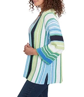 Ruby Rd. Stripe 3/4 Sleeve Open-Front Sweater