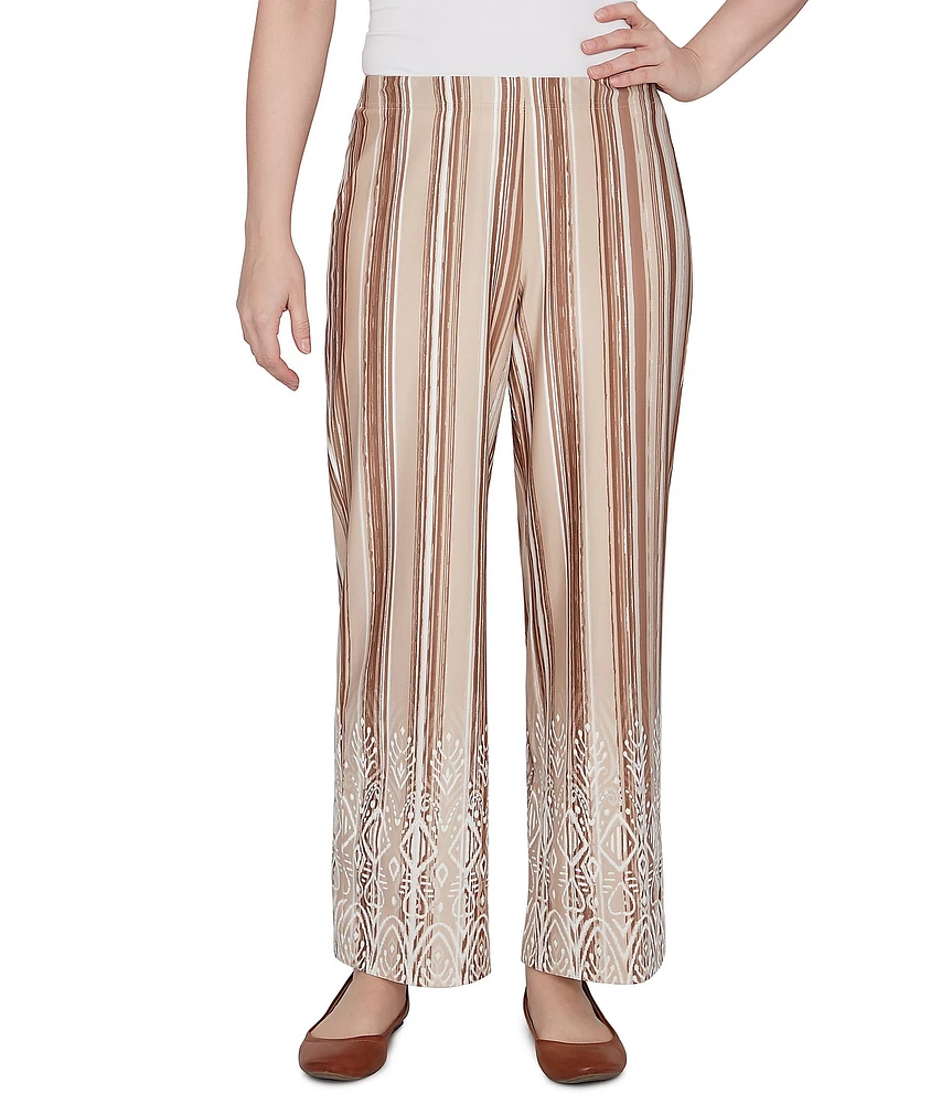 Ruby Rd. Stripe Print Knit Wide Leg Puff Print Hem Pull-On Pants