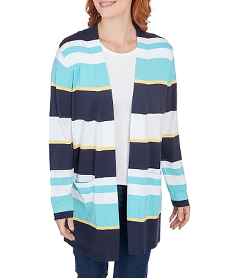 Ruby Rd. Stripe Print Loong Sleeve Open-Front Cardigan