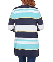 Ruby Rd. Stripe Print Loong Sleeve Open-Front Cardigan