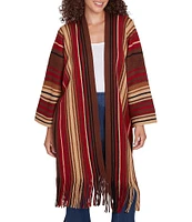 Ruby Rd. Sweater Knit Multi-Stripe Print Bracelet Sleeve Open-Front Fringed Hem Cardigan