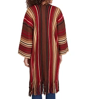 Ruby Rd. Sweater Knit Multi-Stripe Print Bracelet Sleeve Open-Front Fringed Hem Cardigan