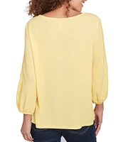Ruby Rd. Textured Eyelet Trim Boat Neck Bracelet Length Sleeve Knit Top