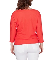 Ruby Rd. Textured Knit V-Neck 3/4 Sleeve Tie-Front Top