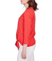 Ruby Rd. Textured Knit V-Neck 3/4 Sleeve Tie-Front Top