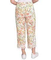 Ruby Rd. Coordinating Tropical Fern Pattern Embroidered Lace Scallop Edge Wide-Leg Pull-On Crop Pants