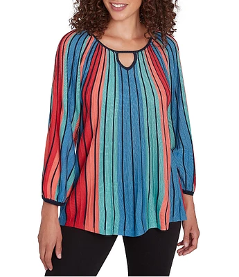 Ruby Rd. Multicolor Vertical Stripe Sweater Knit Ballet Keyhole Neck Bracelet Sleeve Top