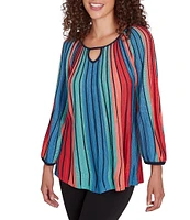 Ruby Rd. Multicolor Vertical Stripe Sweater Knit Ballet Keyhole Neck Bracelet Sleeve Top