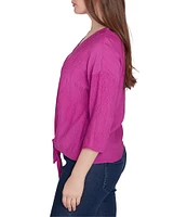 Ruby Rd. Woven Gauze V-Neck 3/4 Sleeve Tie-Front Top