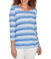Ruby Rd. Yarn-Dyed Eyelash Stripe Scoop Neck 3/4 Sleeve Adjustable Side Ties Top
