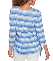 Ruby Rd. Yarn-Dyed Eyelash Stripe Scoop Neck 3/4 Sleeve Adjustable Side Ties Top