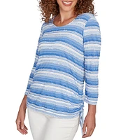 Ruby Rd. Yarn-Dyed Eyelash Stripe Scoop Neck 3/4 Sleeve Adjustable Side Ties Top