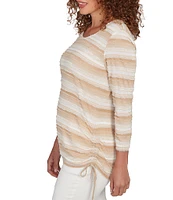 Ruby Rd. Yarn-Dyed Eyelash Stripe Scoop Neck 3/4 Sleeve Adjustable Side Ties Top