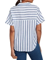 Ruby Rd. Yarn-Dyed Woven Stripe Collared V-Neck Short Sleeve Button Front Shirt