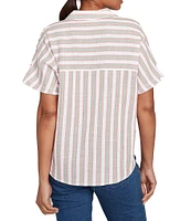 Ruby Rd. Yarn-Dyed Woven Stripe Collared V-Neck Short Sleeve Button Front Shirt