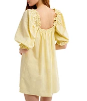 Rumored Darling Gingham Puffed Sleeve Babydoll Mini Dress