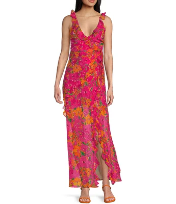 Rumored Just Like Heaven Wrap Ruffle Chiffon Maxi Dress