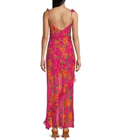 Rumored Just Like Heaven Wrap Ruffle Chiffon Maxi Dress