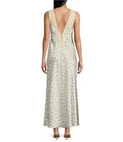 Rumored Satin Floral Print Plunging V-Neck Venice Maxi Dress