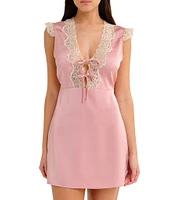 Rumored V-Neck Tie Front Honeycomb Mini Dress