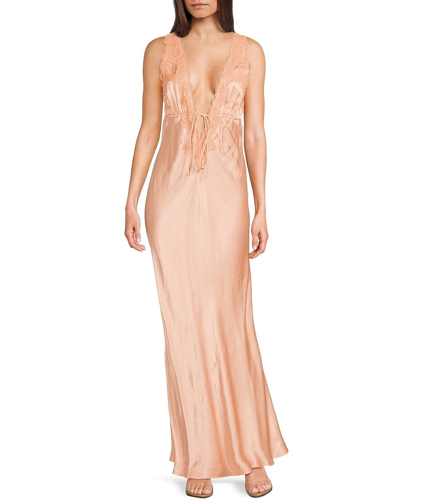 Rumored Satin Plunging V-Neck Venice Long Dress